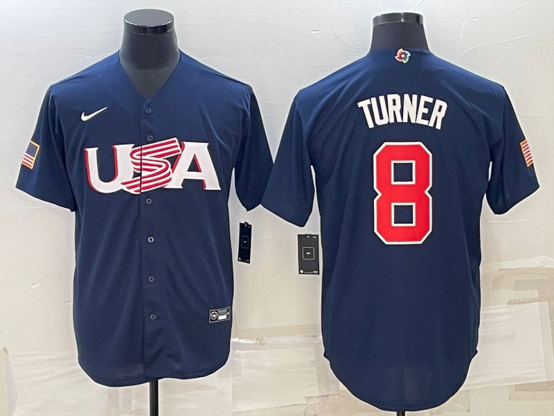 Men 2023 World Cub USA #8 Turner Blue Nike MLB Jersey4->more jerseys->MLB Jersey